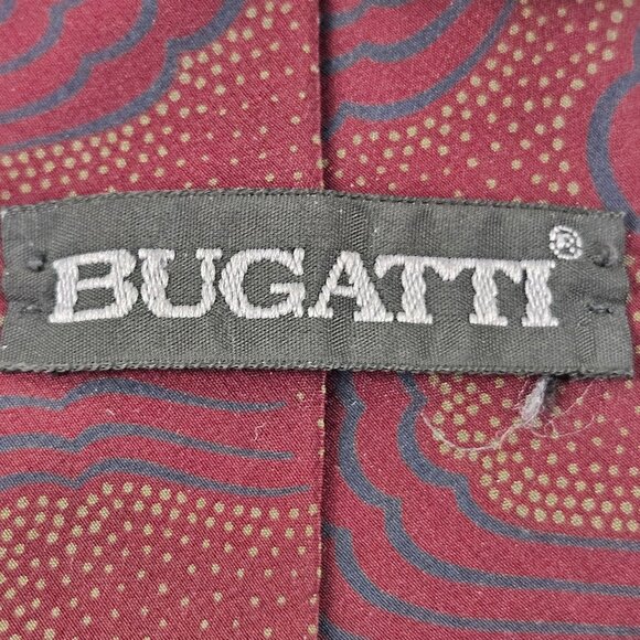 Bugatti Mens Silk Tie Abstract Print USA Burgundy Business Dress Formal - Picture 2 of 6